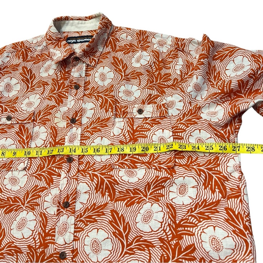 Reyn Spooner Hawaiian Shirt Mens Linen blend Orange Floral Button Down XXL - Picture 9 of 9